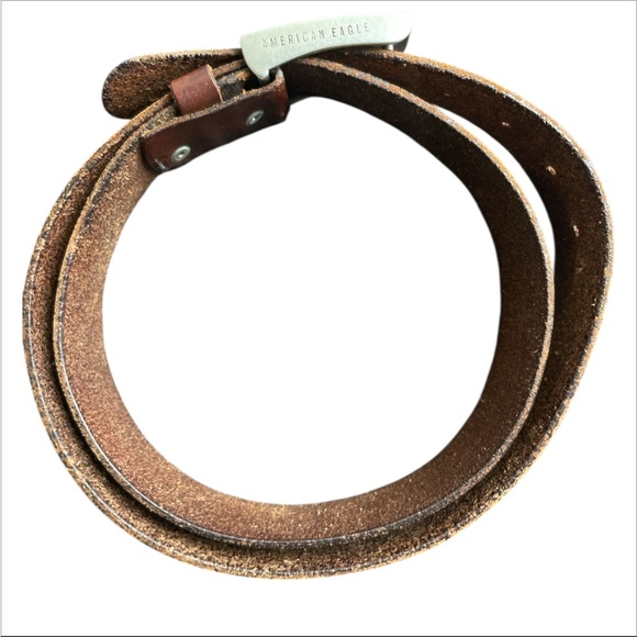 American Eagle Outfitters Y2K Brown genuine Leather buckle Belt men’s size 38 - Picture 4 of 4